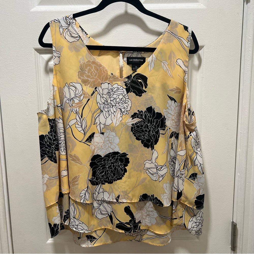 LIZ CLAIBORNE CAREER Floral Layered Sleeveless Blouse SIZE XL EUC